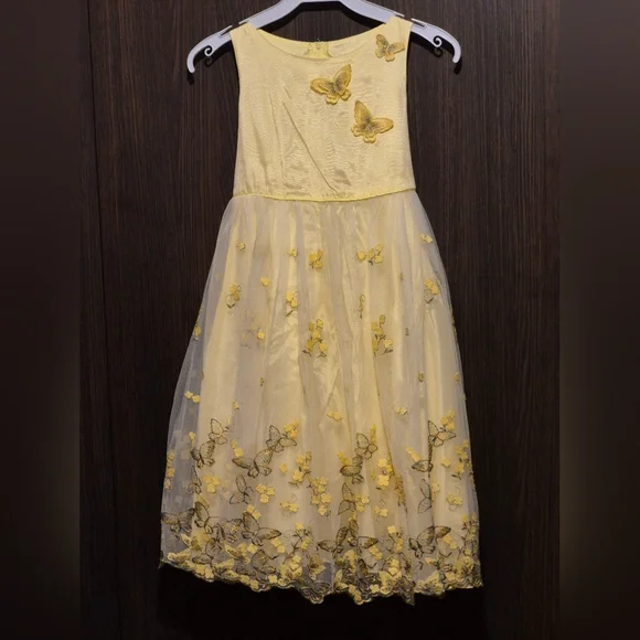 Charming Yellow Butterfly Kids Dress - Picture 1 of 8